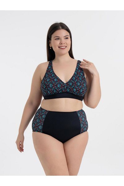 AQUAVİVA Set de bikini Nadide pentru femei Aquaviva, mărime mare, negru, albastru, cu model de frunze mici