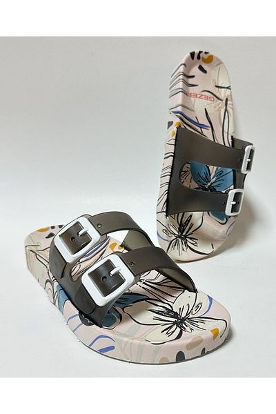 GEZER Non-Slip Anatomical Sole White Double Banded Buckleless Women's Home Street Guest and Wet Floor Slippers