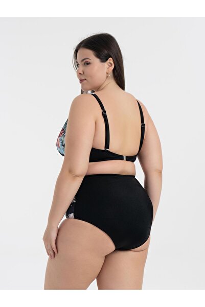 AQUAVİVA Aquaviva Women's Plus Size Black Lily Pattern Nadide Bikini Set