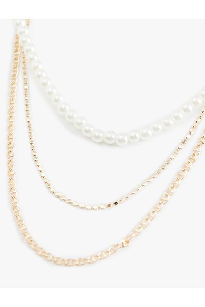 Koton Layered Look Pearl & Chain Detailed Necklace