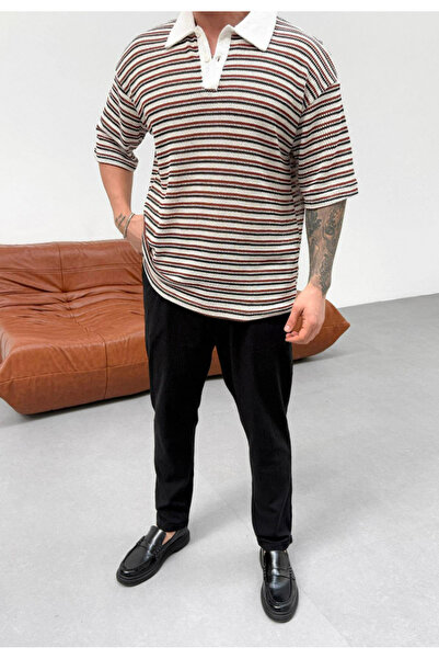 SCSARVİN Yatay Çizgili Polo Yaka Örme T-Shirt PNC 8072