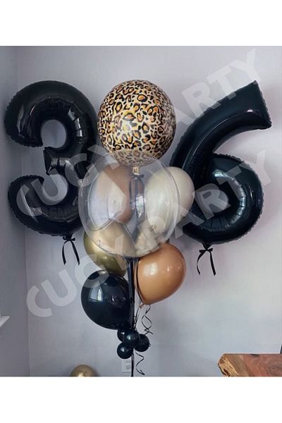 CUGY Black 36 Year Old Birthday Party Set with Numbers Leopard and Bobo Balloon