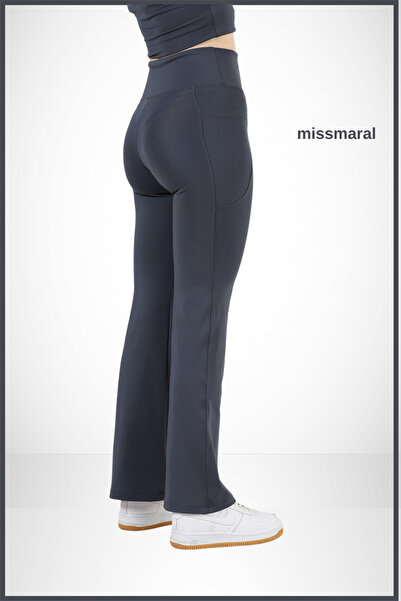 missmaral Women's Anthracite High Waist Smoothing Double Pocket Flared Leg Tights Anthracite Bootcut 105303