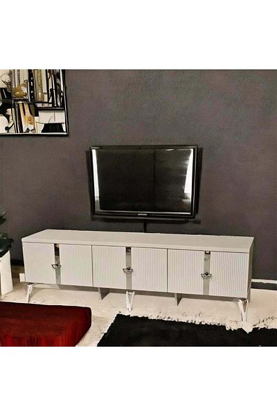 House One TV Table|TV Cabinet Modern  MDF with Large Storage Capacity Suitable -White-40x160x50cm