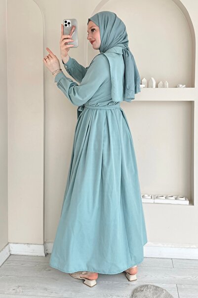 ButikMoor Mo336 Turquoise Dress with Collar Detail