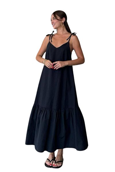 Moda Amore Rochie de vară cu bretele - țesătură popelin de bumbac Rochie midi subțire pentru femei 787
