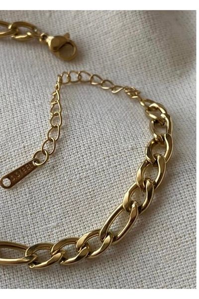 SU PERİSİ TAKI BİJUTERİ Steel Gold Flat Chain Model Anklet