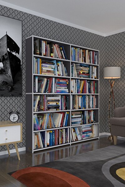 Kenzlife Kitaplık Süper Ga 180*160*19 Gri 6 Katlı 2 Bölme Çift Bölme Opsiyonlu Ofis Mutfak Banyo Dol