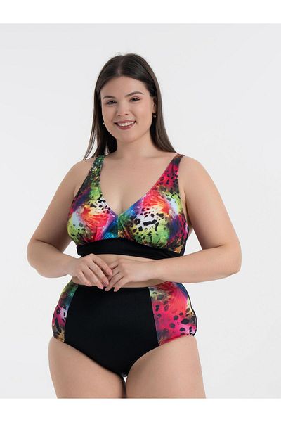 AQUAVİVA Aquaviva Women's Plus Size Black Marbled Pattern Nadide Bikini Set