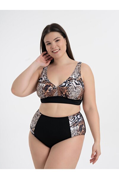 AQUAVİVA Aquaviva Women's Plus Size Black Tiger Pattern Nadide Bikini Set