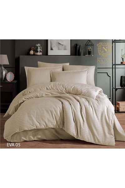 House One Striped Hotel Style Comforter Microfiber  with Removable Filling - King 260 x 240 Cm - Beige