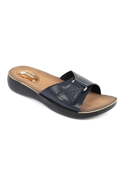 GEZER Papuci de zi cu talpă de masaj ortopedică, albastru bleumarin, cu velcro, pentru femei