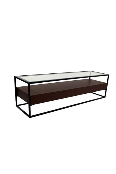 House One TV Table|Modern Iron and Glass table TV  Suitable-Brown-160x45x45cm