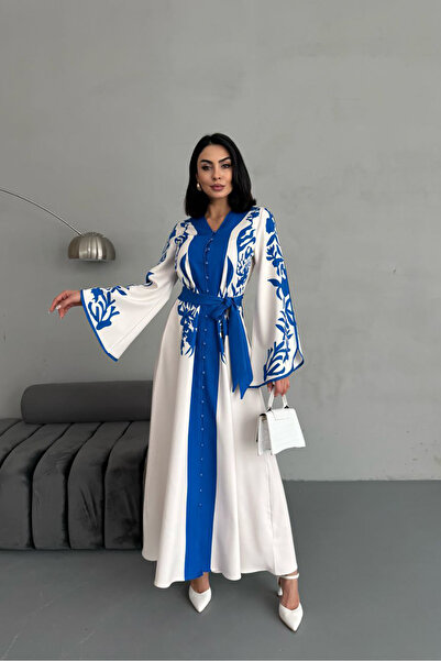 Neşeli Butik γυναικείο φόρεμα με υφασμάτινο κουμπί atlas NBMS2507