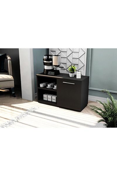 House One ركن القهوة | طاولة قهوة MDF بسعة تخزين كبيرة مناسبة - أسود - 100 × 30 × 85 سم