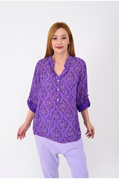 Butik Ayseba Park Moda Keten Çini Desenli Gömlek