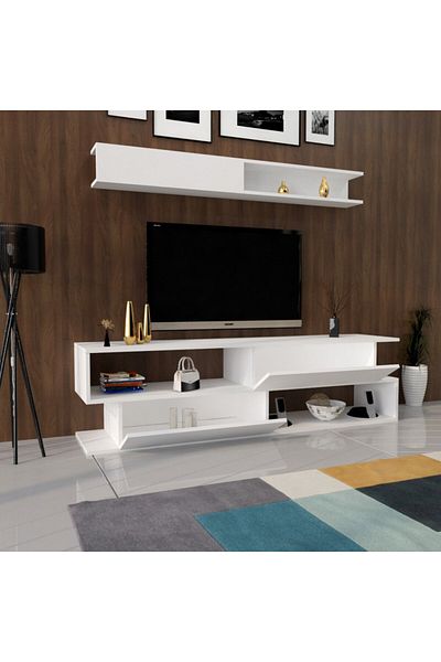 House One TV Table|TV Cabinet Modern  MDF with Large Storage Capacity Suitable -White-40x180x45cm