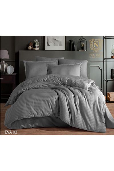 House One Striped Hotel Style Comforter Microfiber  with Removable Filling  - King 260 x 240 Cm - Grey