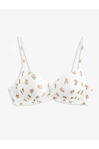 Koton Extra Padded Supported Teddy Bear Printed Bra