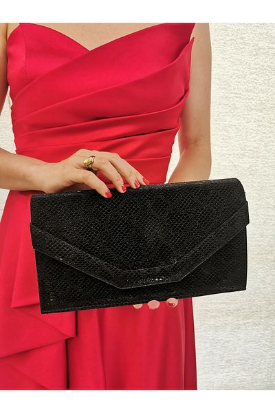 NAZART Γυναικείο Snake Leather Μαύρο βραδινό φόρεμα Clutch Chain λουράκι Χέρι Νυχτερινή τσάντα ώμου αρραβώνων γάμου