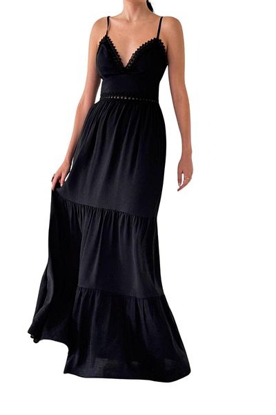 Moda Amore Rochie de vară pentru femei - Rochie midi cu textura moale, cu detaliu din dantelă Guipure 1862
