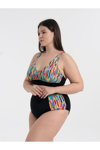 AQUAVİVA Aquaviva Women's Plus Size Mixed Line Pattern Nadide Bikini Set