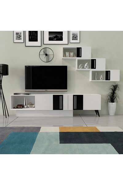 House One TV Table|TV Cabinet Modern  MDF with Large Storage Capacity Suitable -White-40x180x48cm