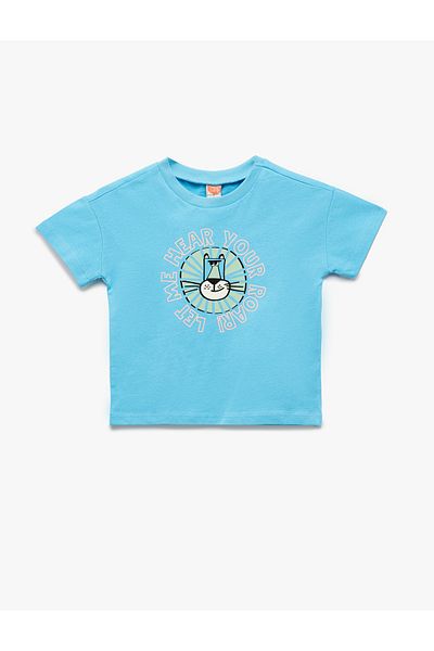 Koton Tricou din bumbac imprimat cu maneci scurte cu decolteu