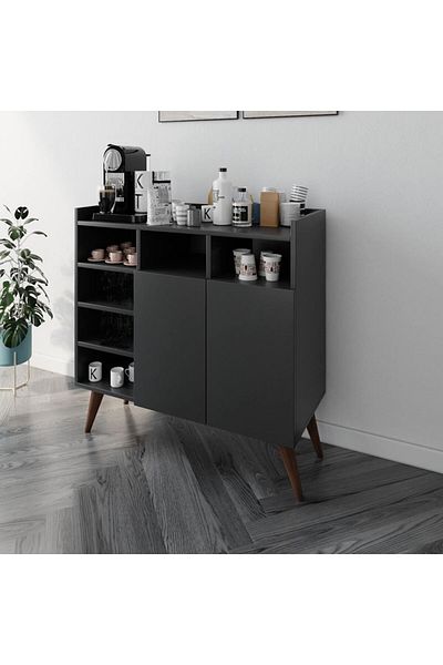 House One Coffee Corner|Coffee Table MDF with Large Storage Capacity Suitable -Black-90x90x38cm