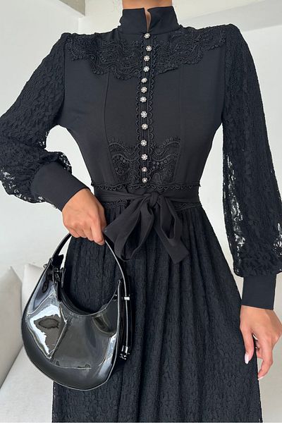 Neşeli Butik rochie de design detaliată din dantelă din țesătură din tul importată NBMS4293