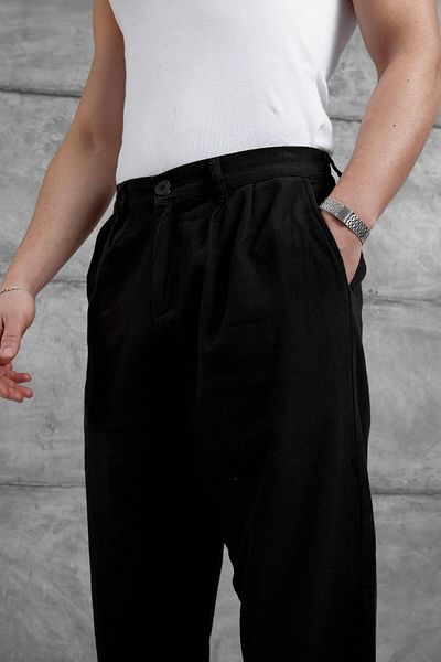 NOMARC Black Baggy Fit Linen Trousers
