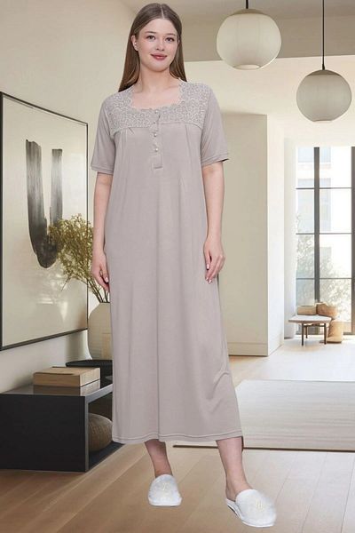 By Mecit Pijama Plus Size Women's Short Sleeve Mother Nightgown 95% Viscose 5% Lycra