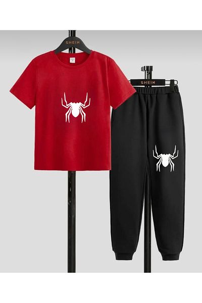 Serays moda Children's T-Shirt Sweatpants Top Spider Printed Suit