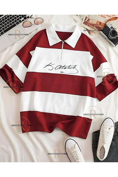 NewCabin New Season Atatuek Signature Printed Cotton Half Zipper Block T-Shirt