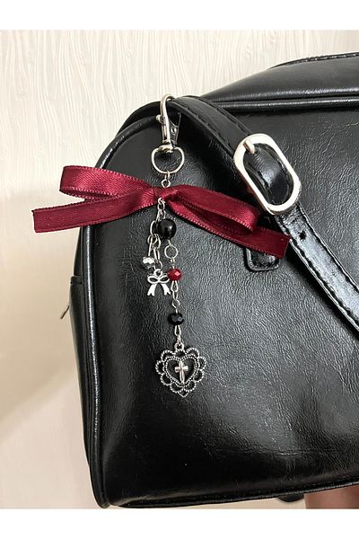bohemian takı tasarim Claret Red Bow and Cross Figured Bag Accessory