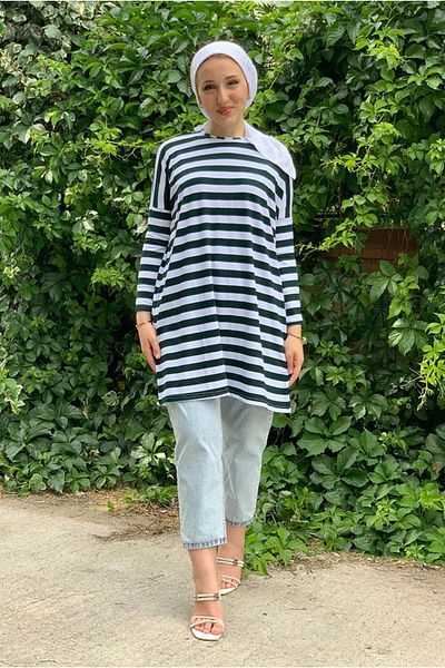 Moda Rosa 25Y4315 - Emerald - Oversized Tunic with Thick Stripes