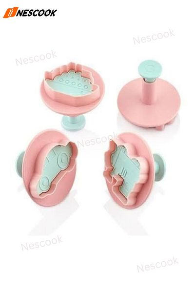 nescook مجموعة من 4 قوالب بسكويت للسيارات، قاطعة بالضغط مع شكل سيارة، قالب بسكويت لسيارة سفينة طائرة جرار