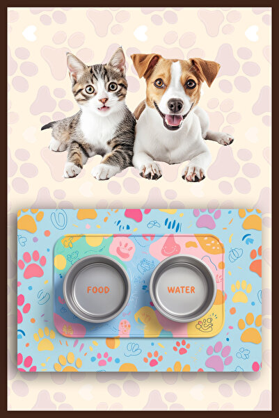 Dormot 1Modern Dijital Baskılı Mama ve Su Matı - Kedi Mat Köpek Mat Mama Atlı...