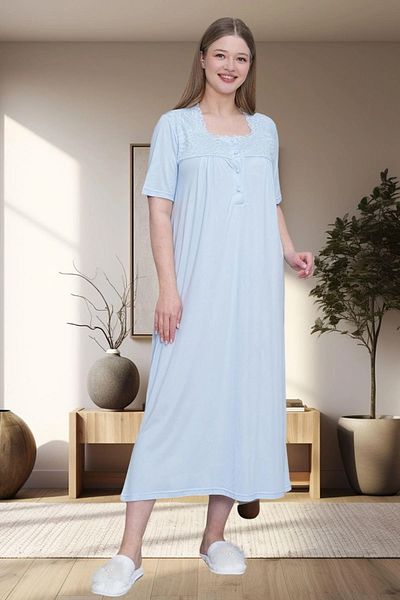 By Mecit Pijama Plus Size Women's Short Sleeve Mother Nightgown 95% Viscose 5% Lycra