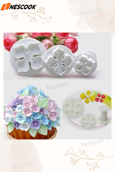 nescook 3-Piece Flower Press Cutter, Cookie Mold, Flower Cutter