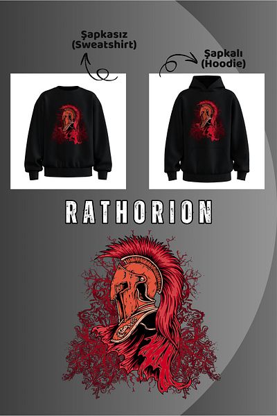 rathorion 3 Thread Spartan Warrior Black Unisex Oversize Hoodie
