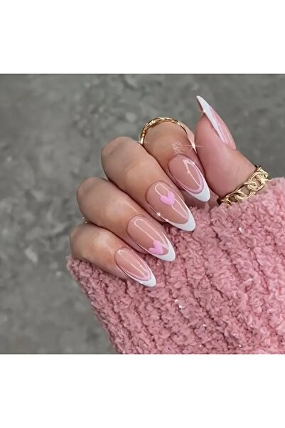 Accessories Vanilla Avenue Pembe Kalp Desenli French Kendinden Yapışkanlı Tak...