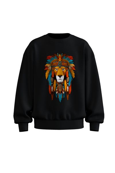rathorion 3 Thread Colorful Lion Black Unisex Oversize Sweatshirt