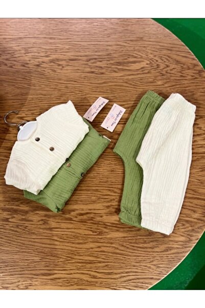 Bebeğin 50 Tonu Unisex kız erkek bebek terletmez müslin kumaş düğmeli uzun kollu pijamalı rahat 2'li takım hediyelik