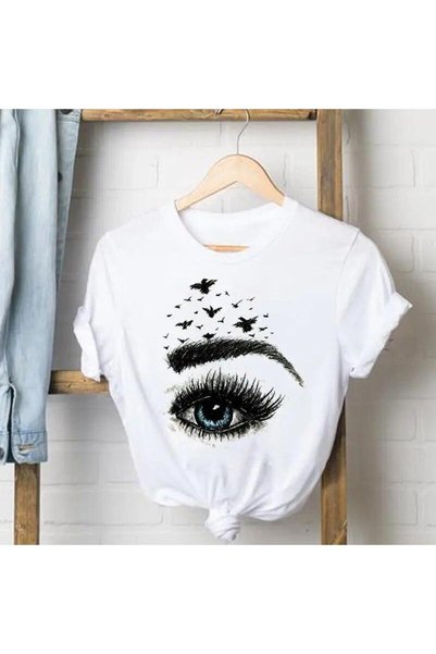 THİS GYOX Women's Printed Detail Oversize Bol Cut T-Shirt with Cycling Neck