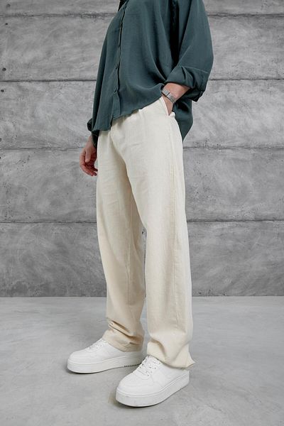 NOMARC Λινό παντελόνι Cream Baggy Fit