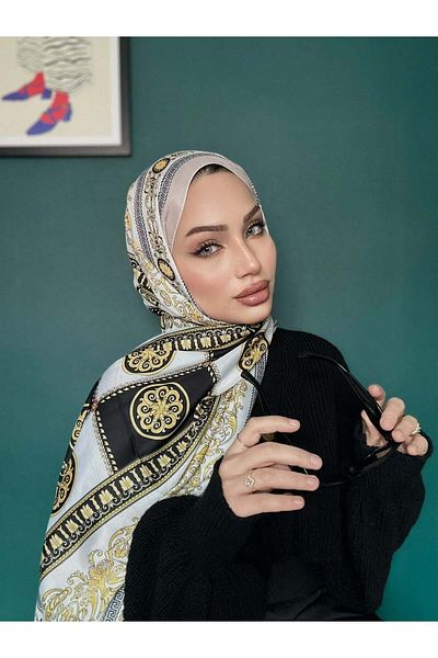 VaVscarfs Versa Pattern Cotton Silk Shawl Beige