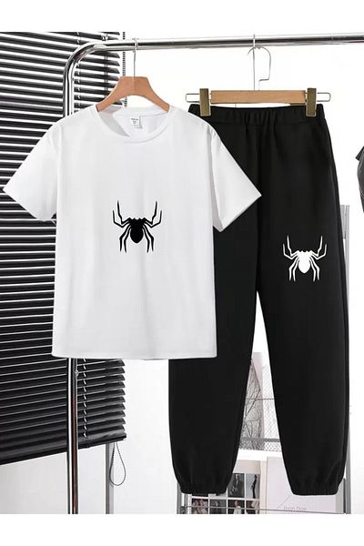 Serays moda Children's T-Shirt Sweatpants Top Spider Printed Suit