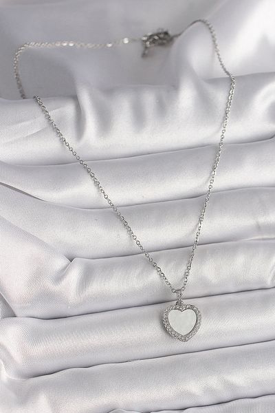 Skygo 316L Steel Silver Color Chain Zircon Stone White Enamel Heart Model Women's Necklace