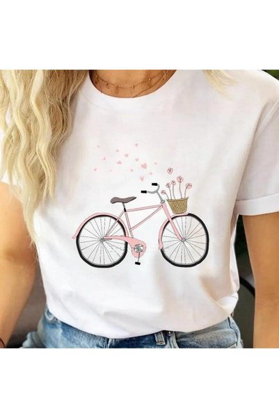THİS GYOX Women's Printed Detail Oversize Bol Cut T-Shirt with Cycling Neck